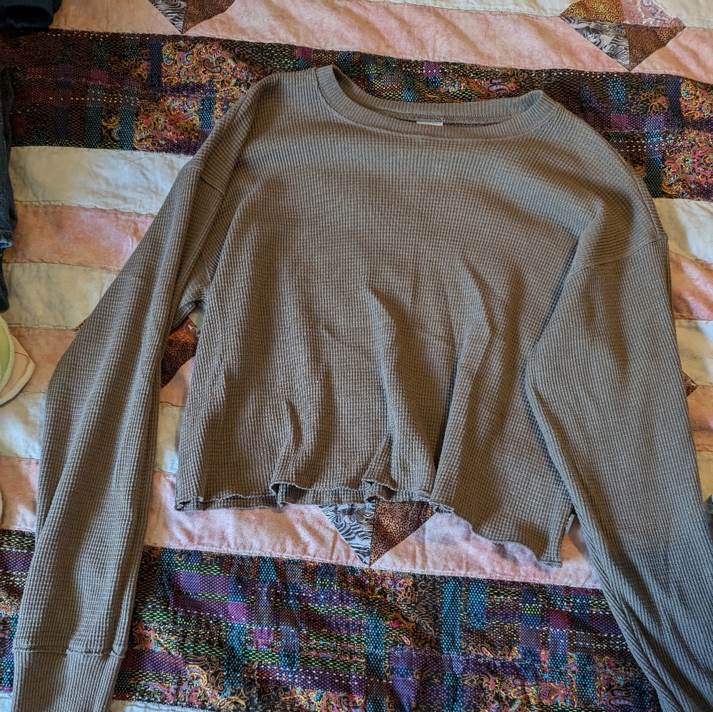 TNA cropped waffle crew neck